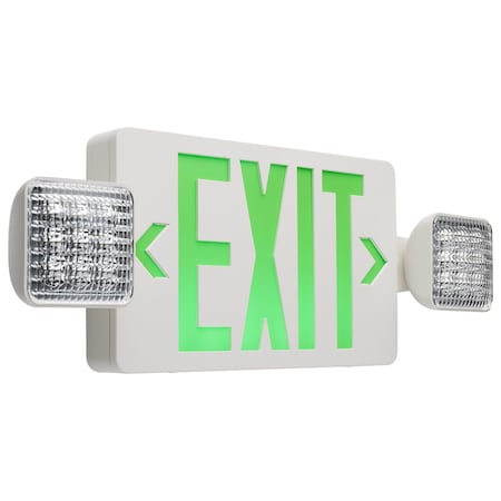 Nuvo Green Combo Exit Sign/Light - 90min Backup - Dual Head - 120/277V 67/120